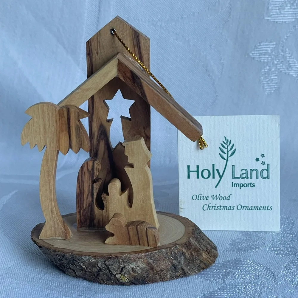 Hand Carved Olive Wood Nativity Ornament Holy Family Crèche Bethlehem Made